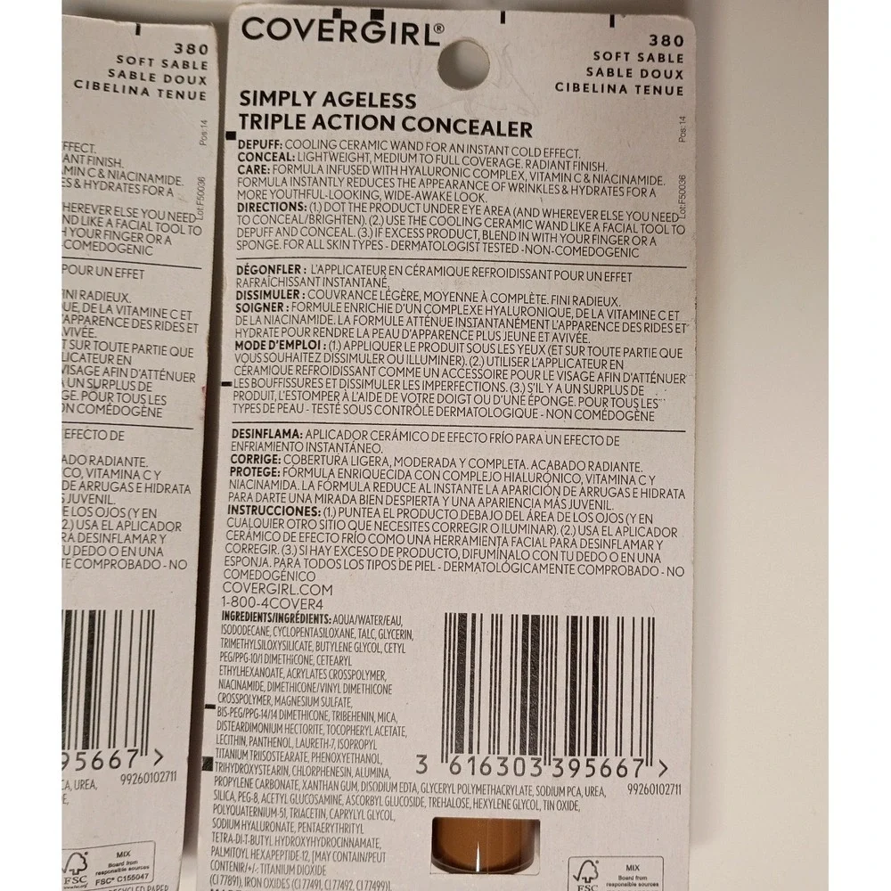 2-‎ Covergirl Simply Ageless Triple Action Concealer #380 Soft Sable
